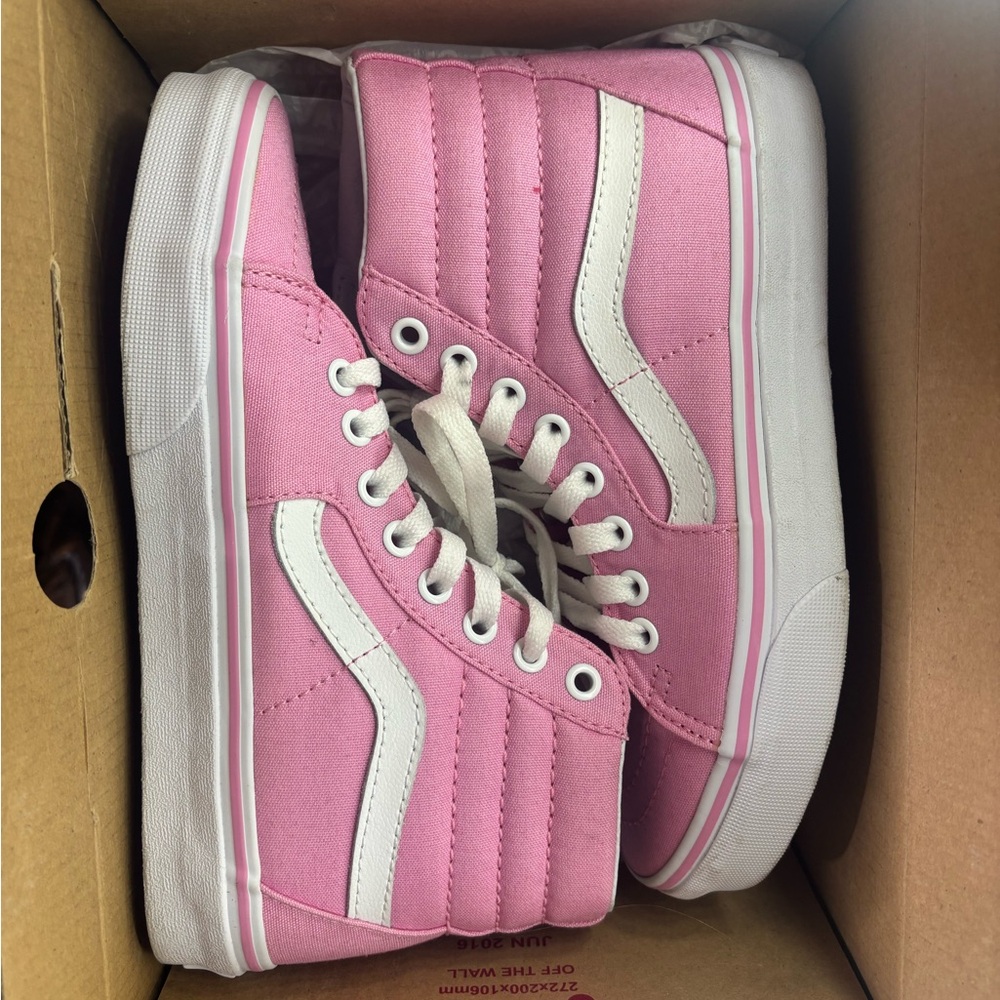 Vans Kids Pink and White High-Top Sneakers